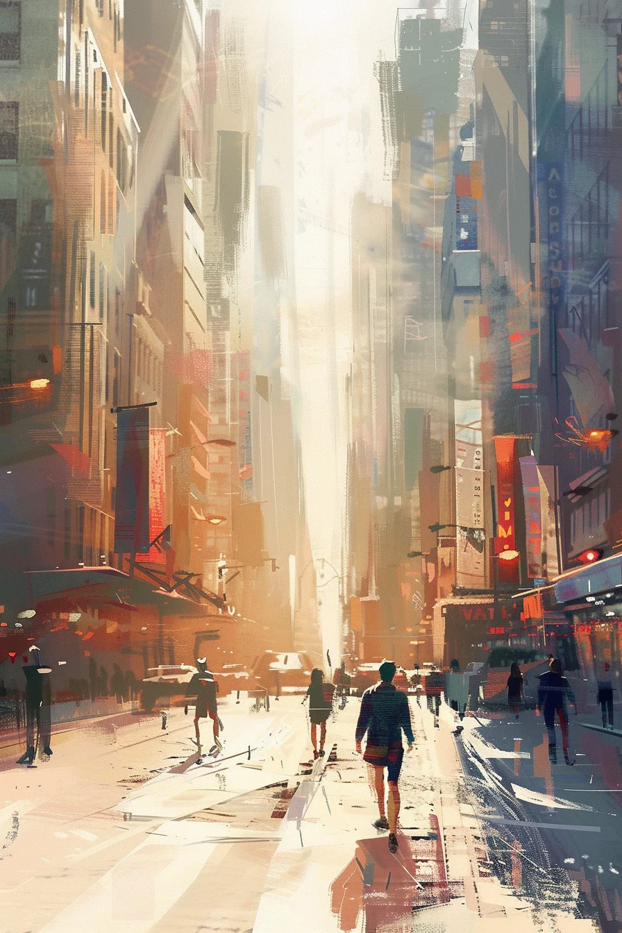 comic panel storytelling illustration with character and urban background