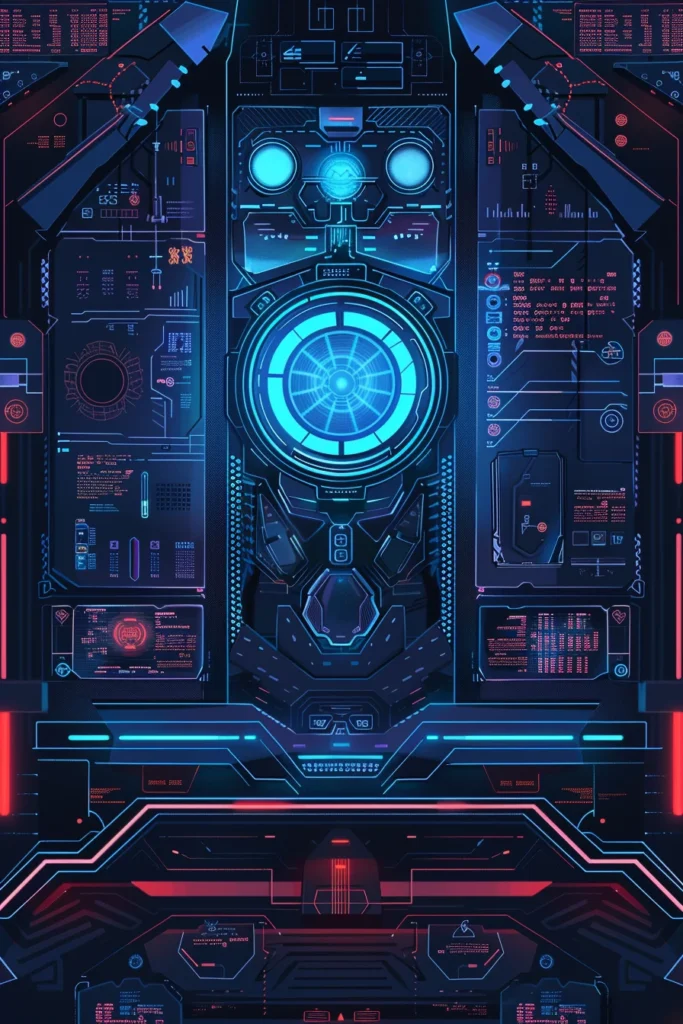 futuristic UI interface illustration with glowing tech elements