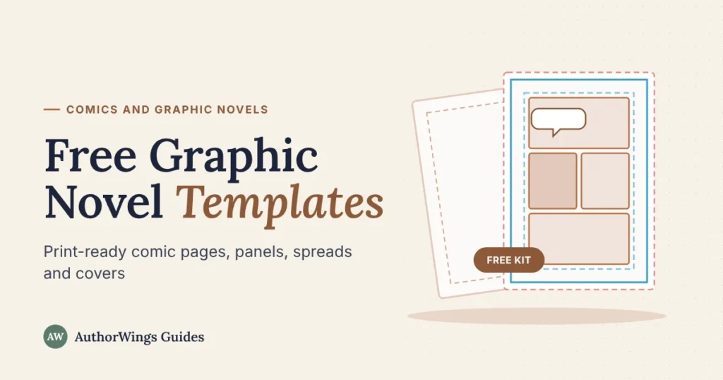 Comic page template with bleed, trim and safe area guides and a three-tier panel layout