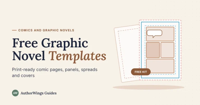 Comic page template with bleed, trim and safe area guides and a three-tier panel layout