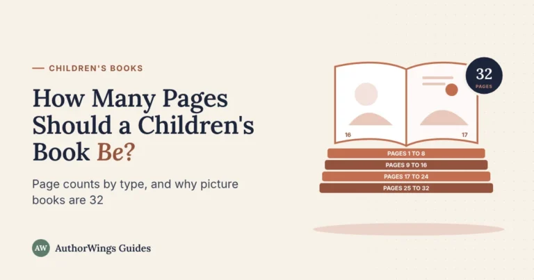 An open picture book on four stacked 8-page signatures, with a badge reading 32 pages