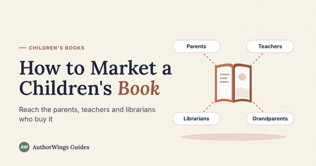 An open picture book linked to four buyers: parents, teachers, librarians and grandparents