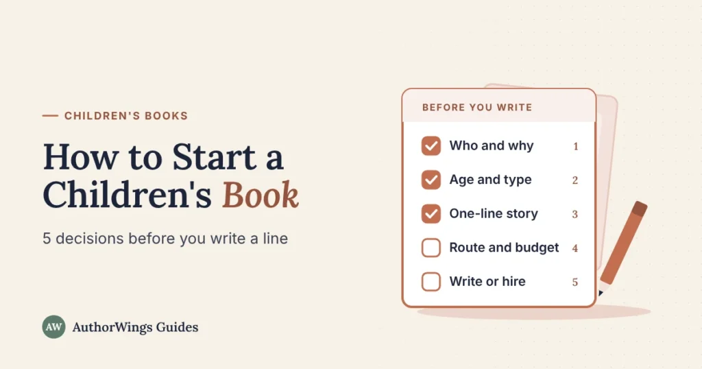 A "Before you write" checklist with five decisions, three ticked, and a pencil beside it