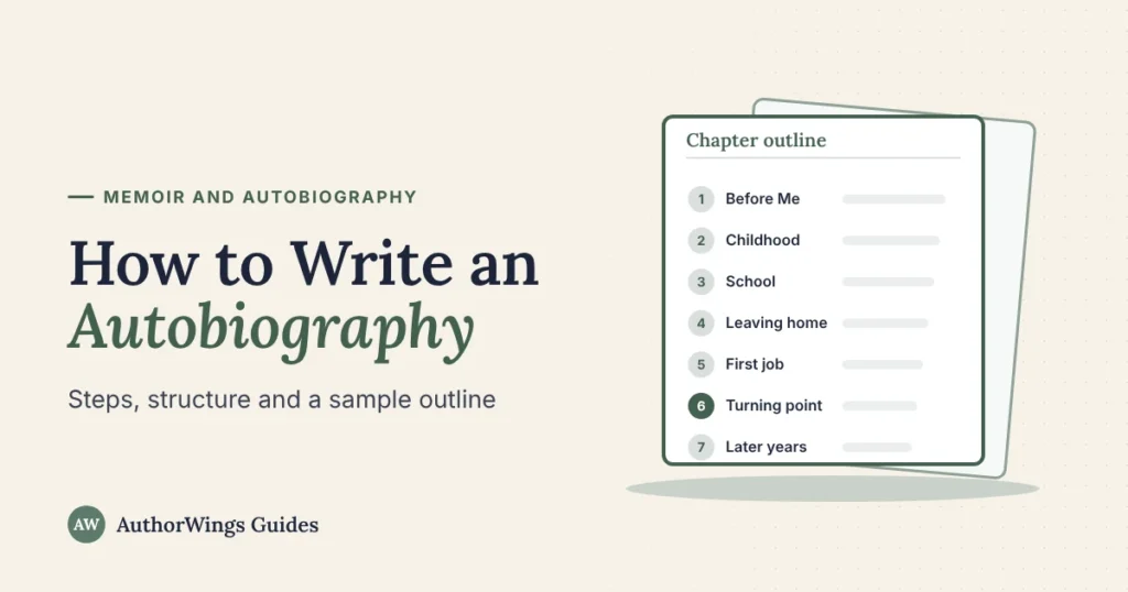 How to Write an Autobiography guide cover: a numbered chapter outline from childhood to later years