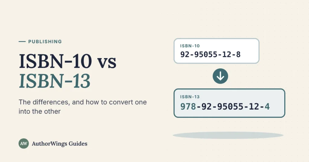 ISBN-10 92-95055-12-8 with an arrow to its ISBN-13, 978-92-95055-12-4, beside the title ISBN-10 vs ISBN-13