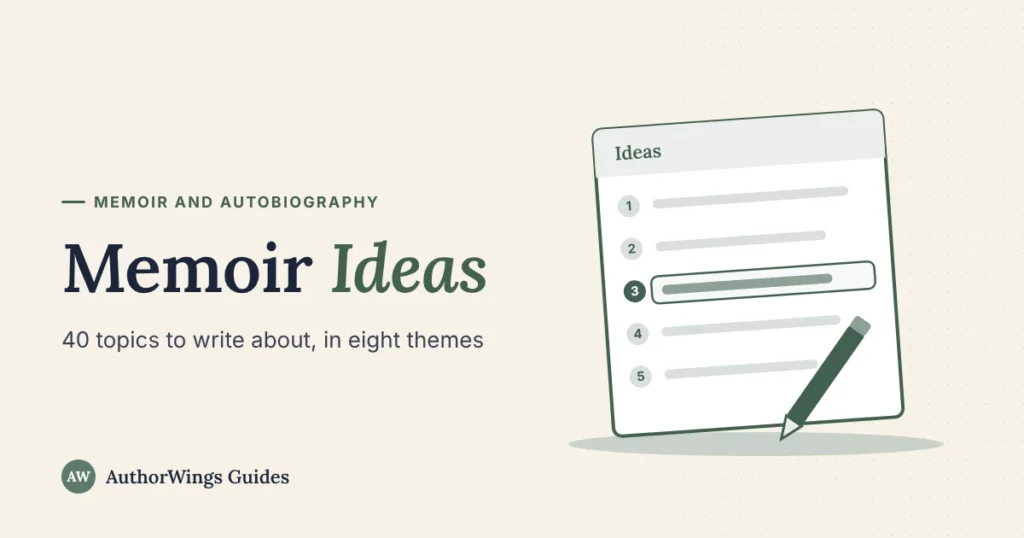 Memoir Ideas guide cover: a numbered list of ideas with one highlighted and a pencil