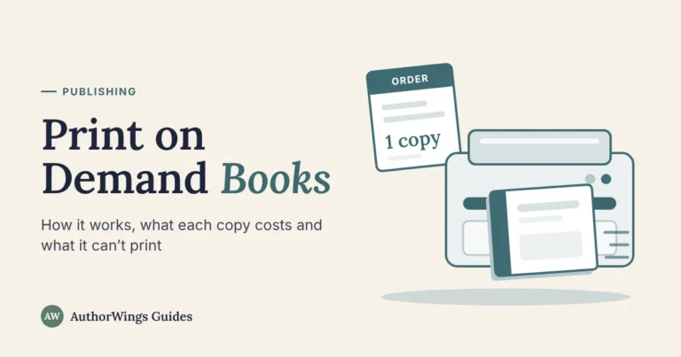 Order ticket for one copy feeding a printer that produces a single book, with the title Print on Demand Books