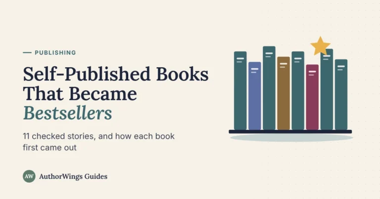 Self-published books that became bestsellers: book spines labelled self-published, online first, family press and paid service
