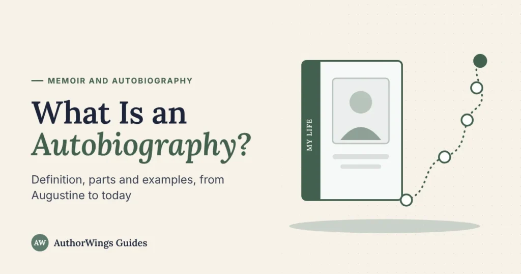 What Is an Autobiography? guide cover: a book titled My Life with a dotted timeline of life stages