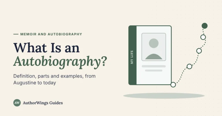 What Is an Autobiography? guide cover: a book titled My Life with a dotted timeline of life stages