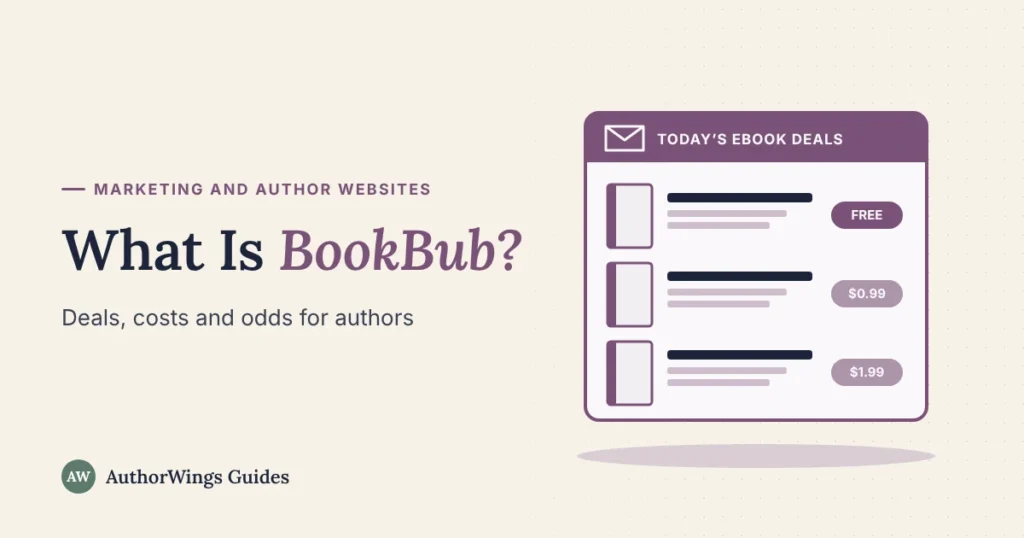 What Is BookBub guide image: a daily ebook deals email listing three books with free, $0.99 and $1.99 price tags