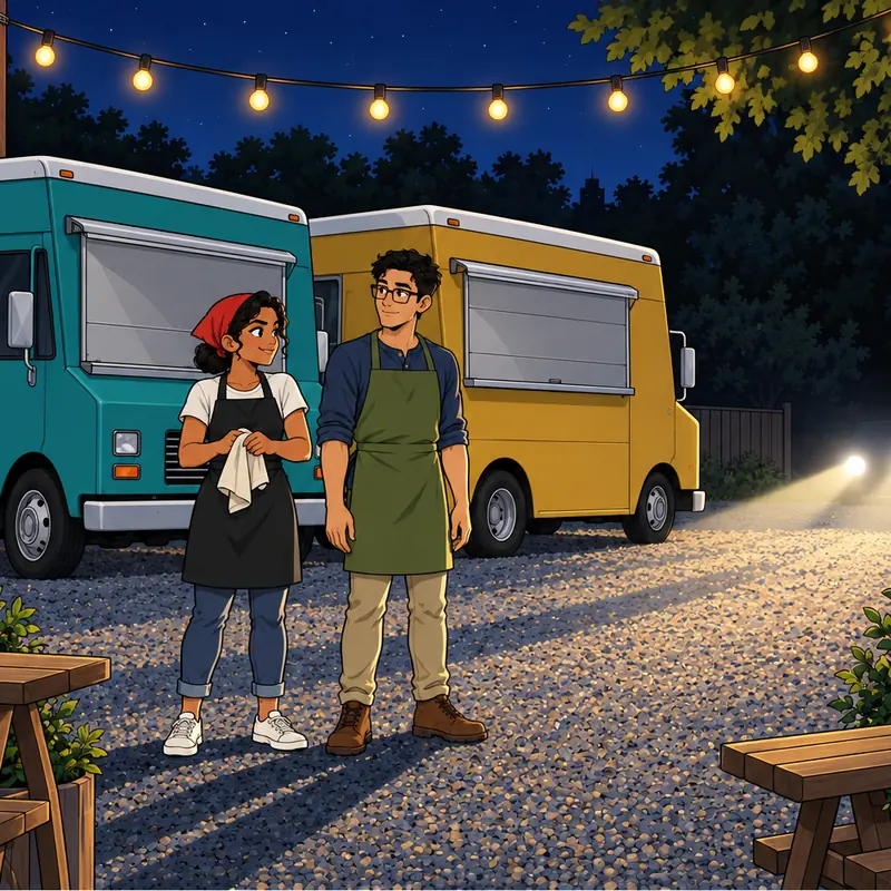webcomic episode of a mysterious black food truck pulling into the lot at night