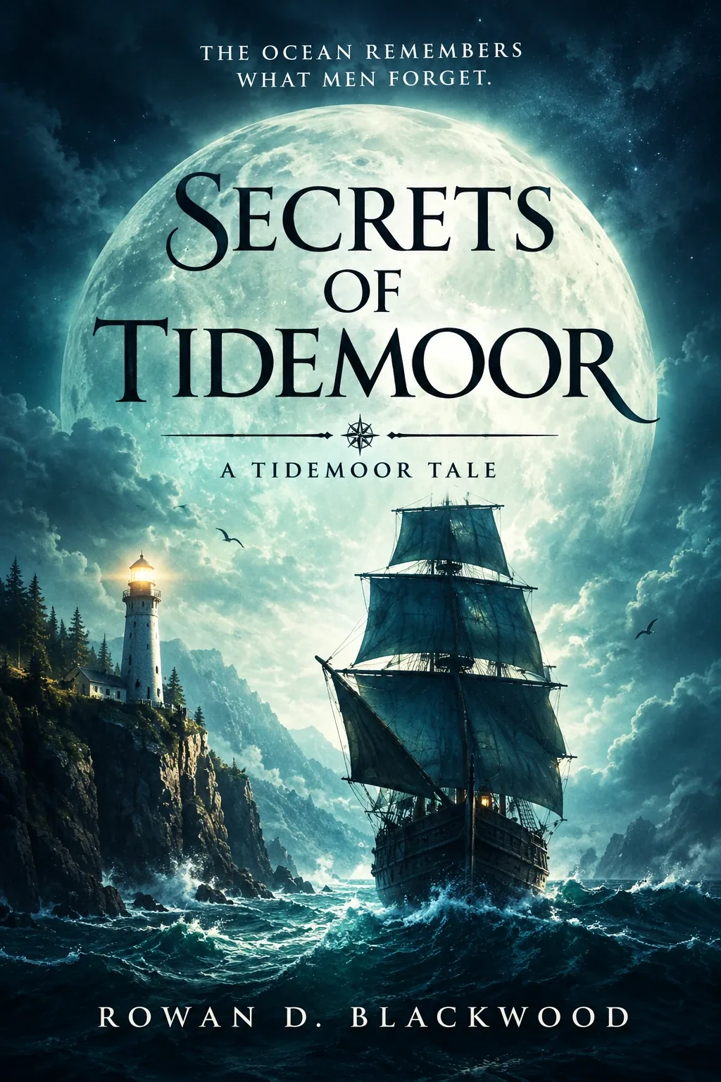 Secrets of Tidemoor, a sample fantasy book cover design from our portfolio