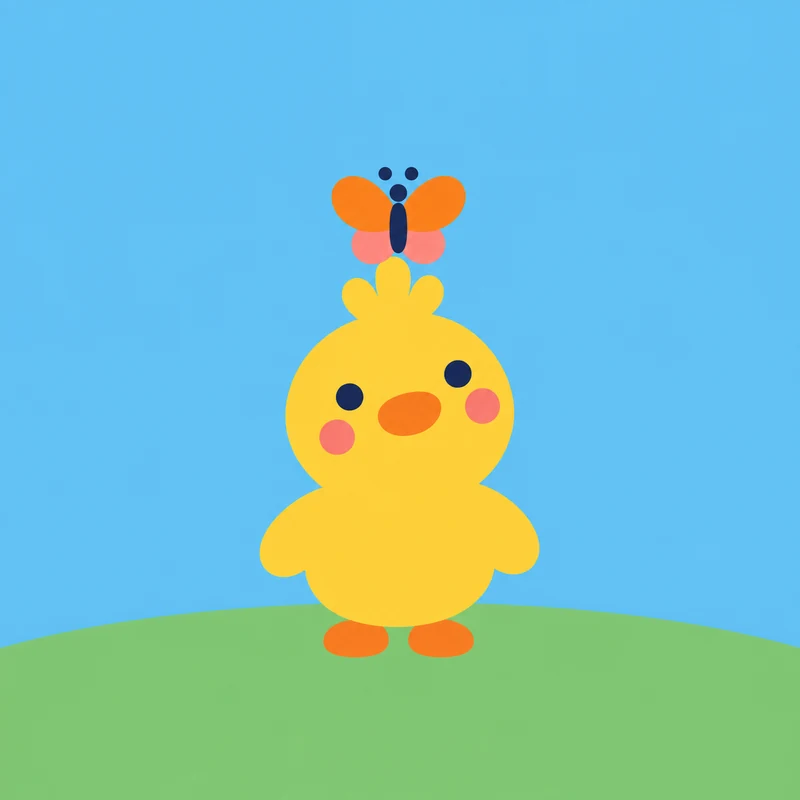 board book illustration of a butterfly landing on a yellow duckling's head